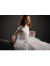 Cap Sleeves Ivory Lace Tulle Tea Length Flower Girl Dress
